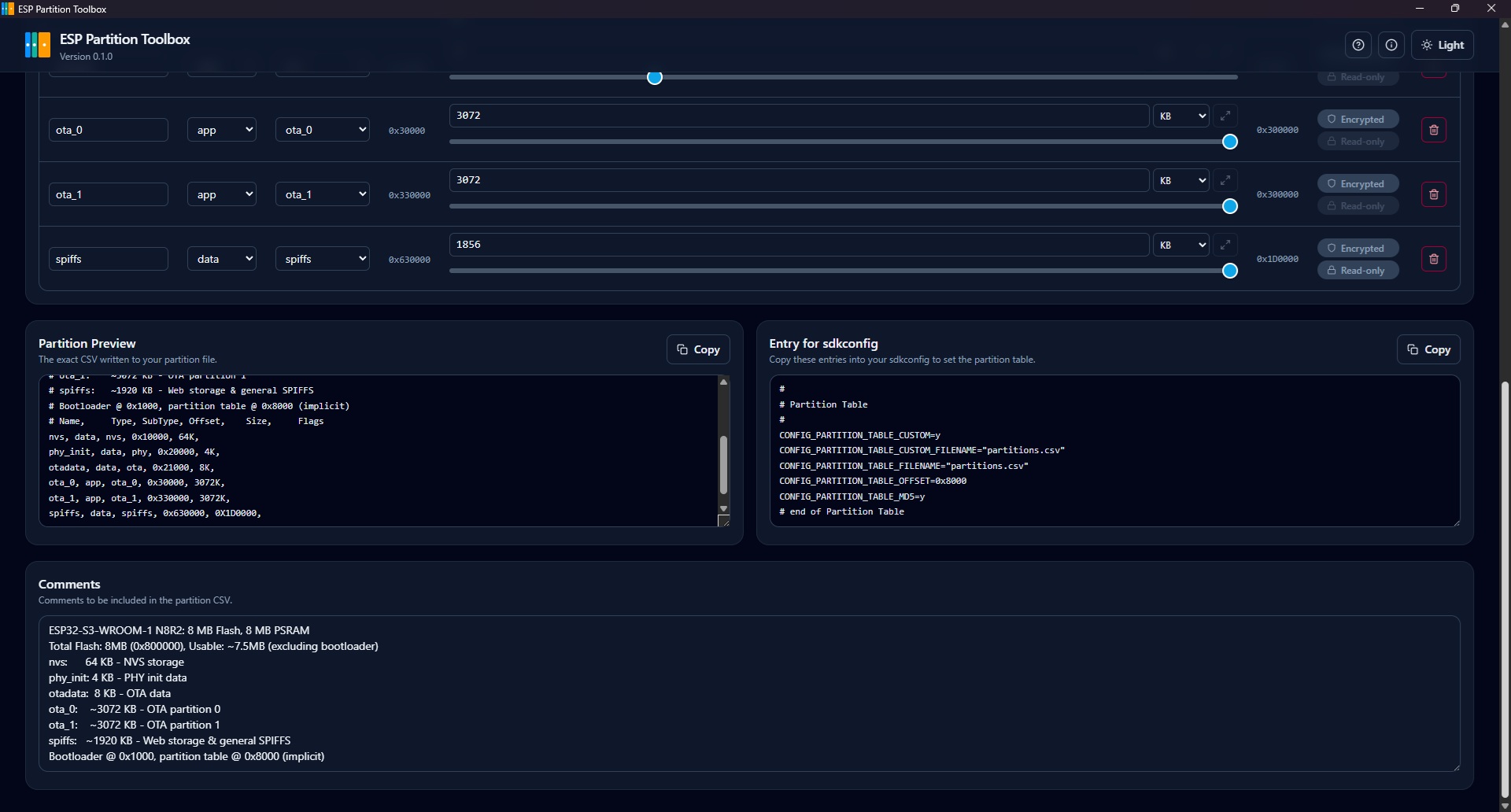 ESP Partition Toolbox interface screenshot