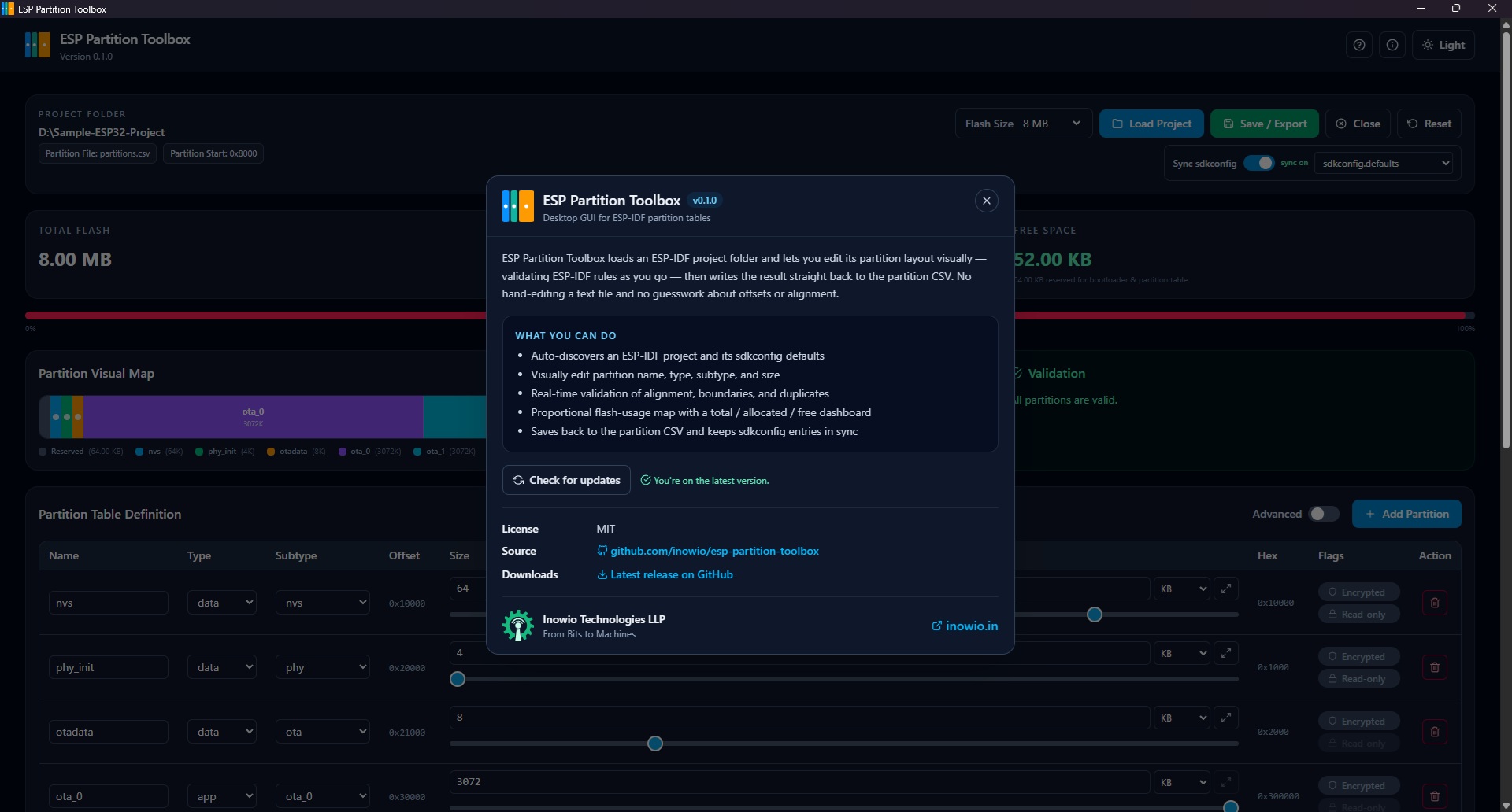 ESP Partition Toolbox interface screenshot