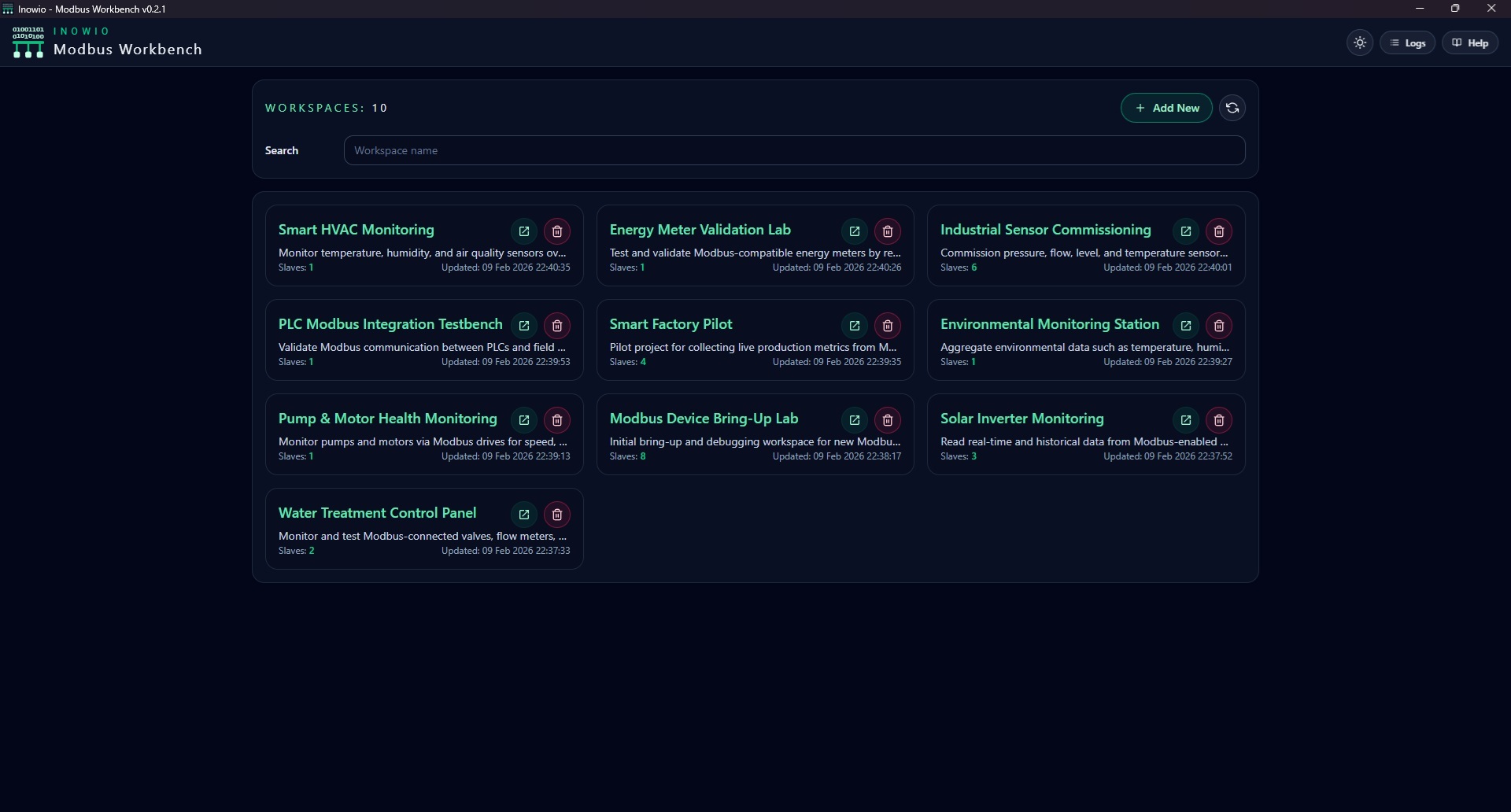 Modbus Workbench interface screenshot