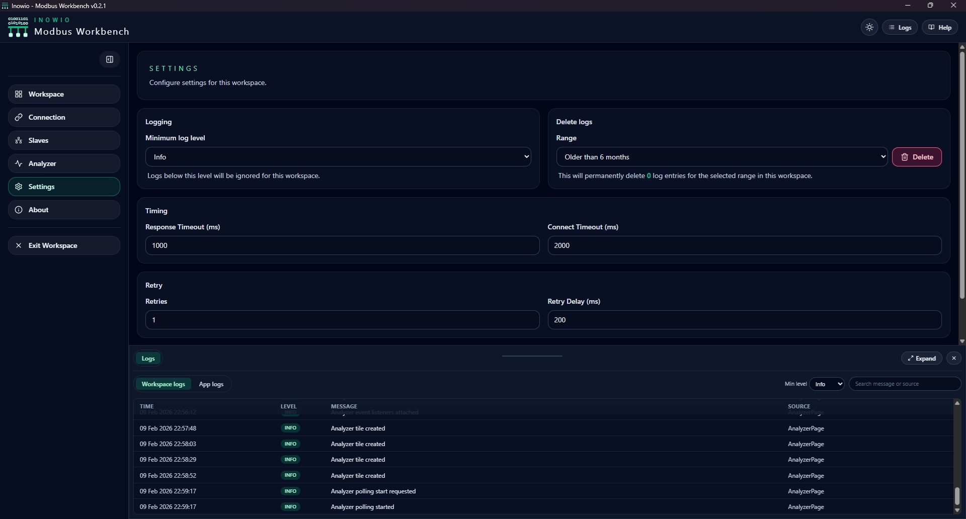 Modbus Workbench interface screenshot