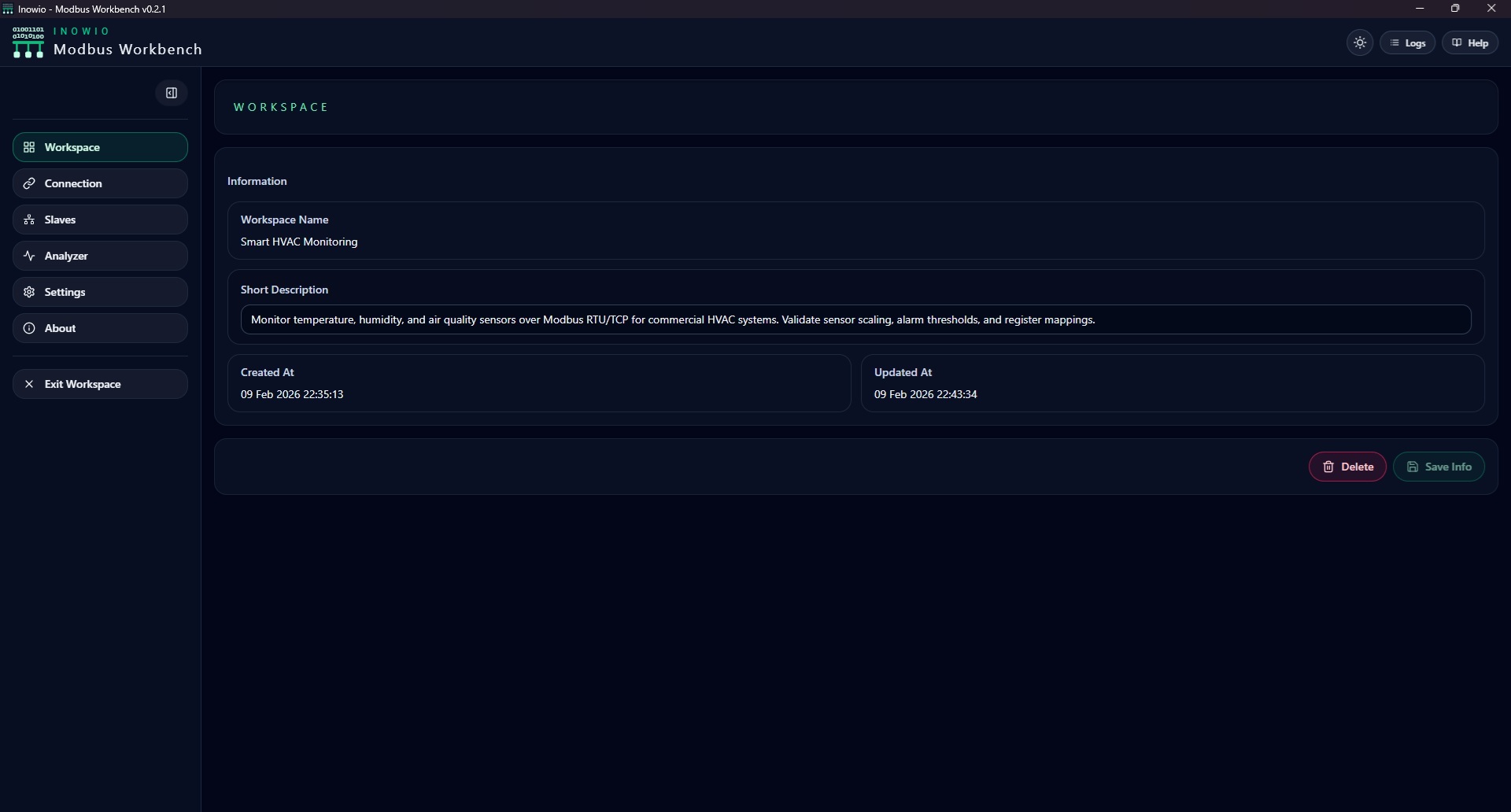 Modbus Workbench interface screenshot