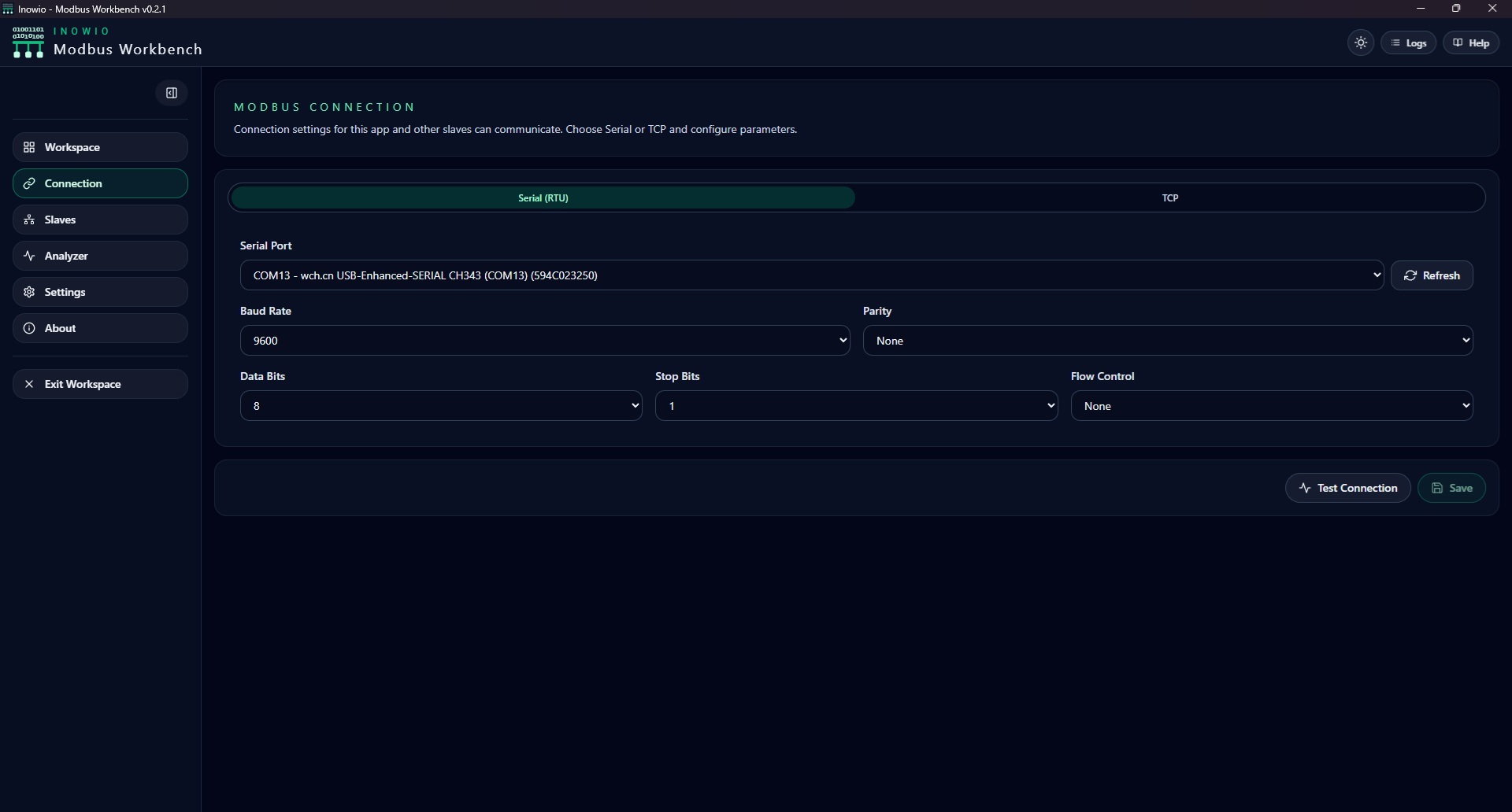 Modbus Workbench interface screenshot