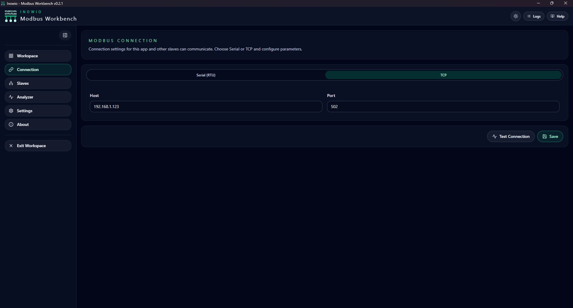 Modbus Workbench interface screenshot