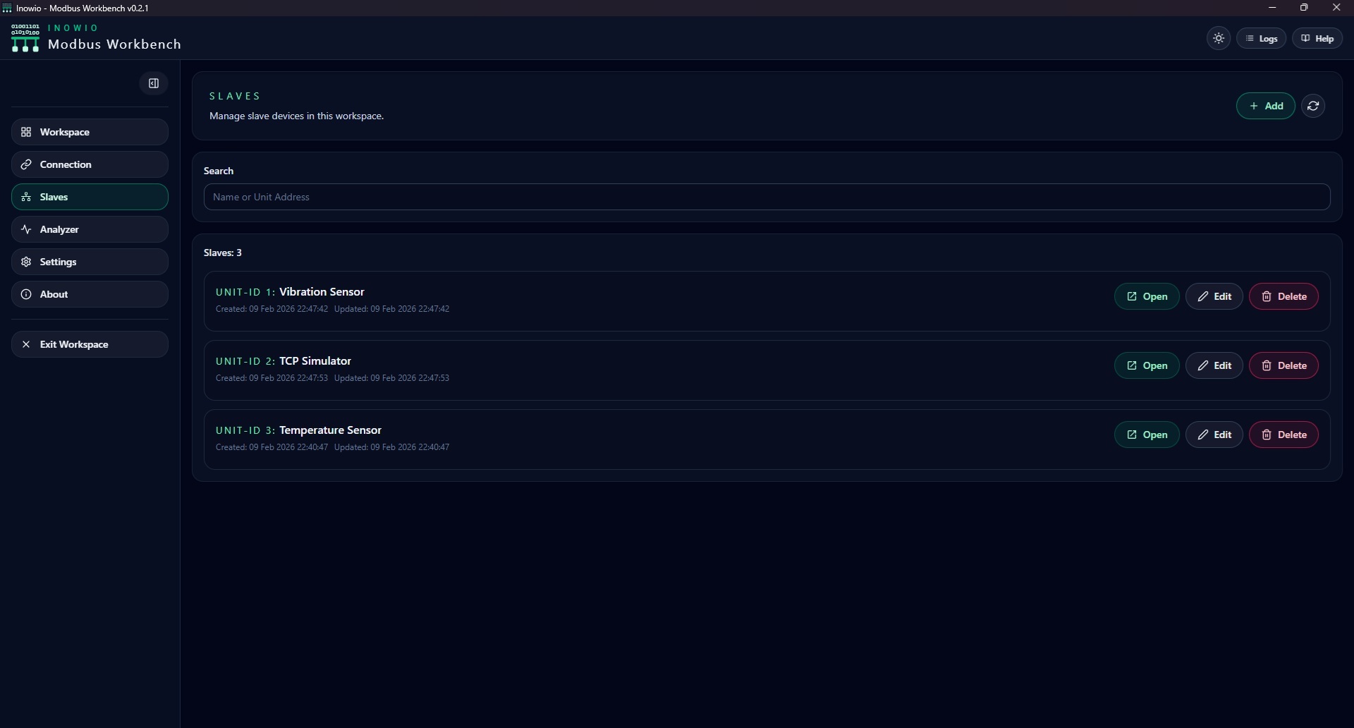 Modbus Workbench interface screenshot