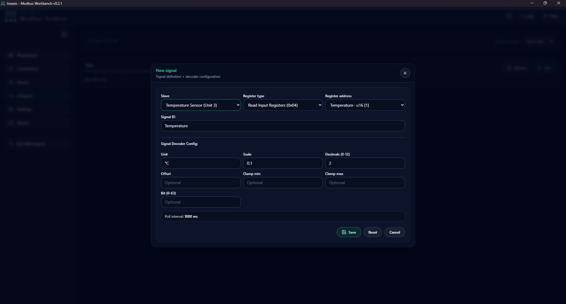Modbus Workbench interface screenshot