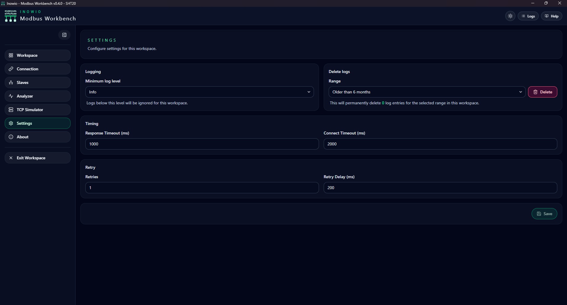 Modbus Workbench interface screenshot